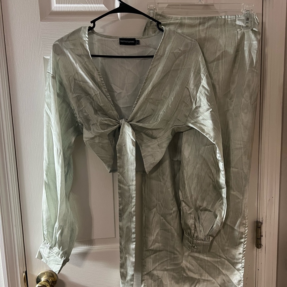 PrettyLittleThing Sage Green Blouse and Midi Skirt Set